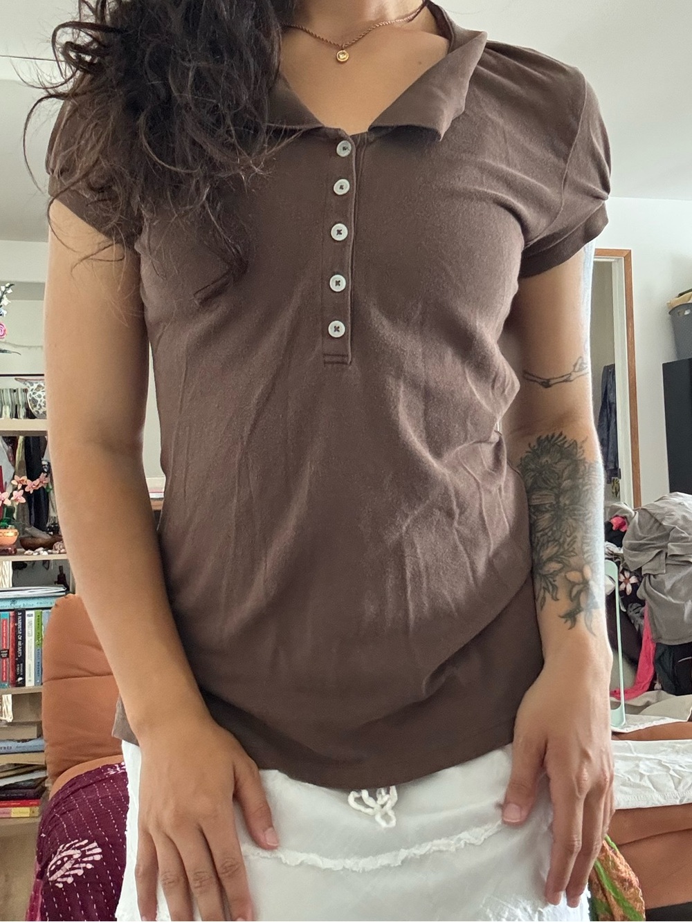 Vintage Old Navy Brown Short-Sleeve Button-Down Polo